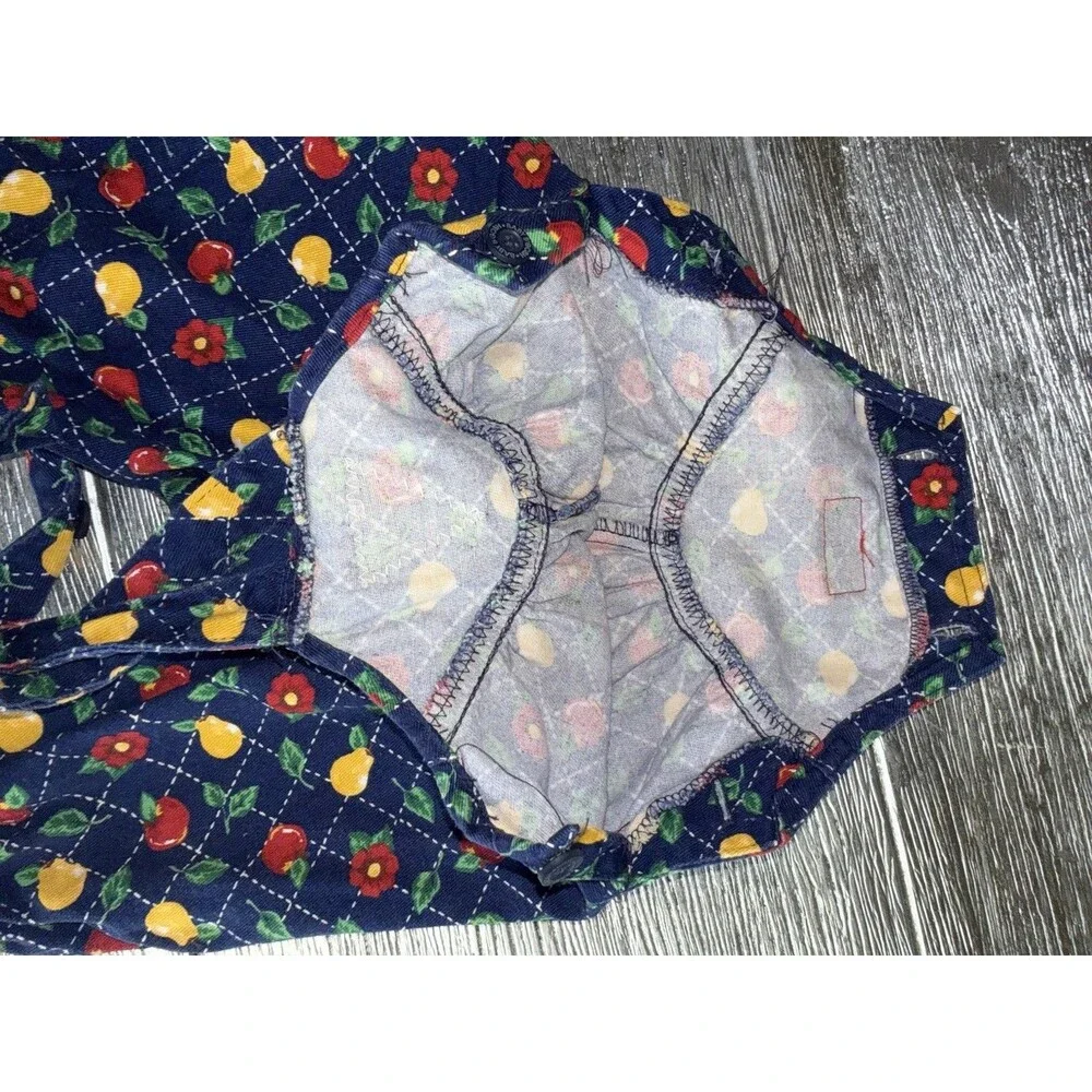 Vintage OshKosh Baby B’Gosh Vestbak Overalls 3-6M Fruit Apple Pear Floral USA 90